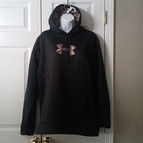 Under Armour Storm loose  black camo hooded sweatshirt sherpa lined Sz L EUC - Picture 1 of 9